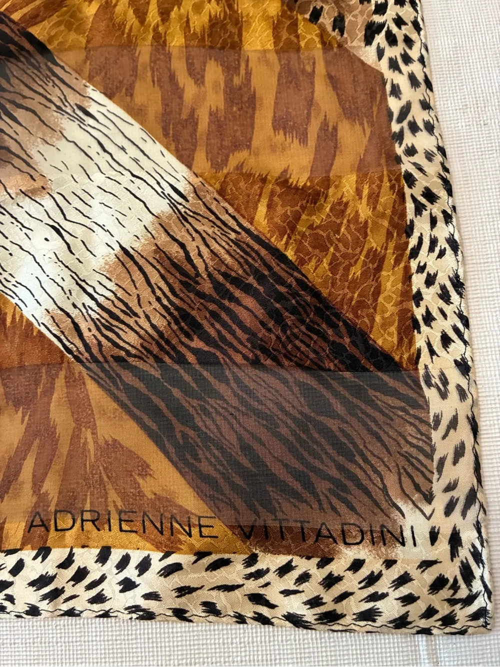 Adrienne Vittadini Animal-Print Diagonal Square Sheer Silk Scarf